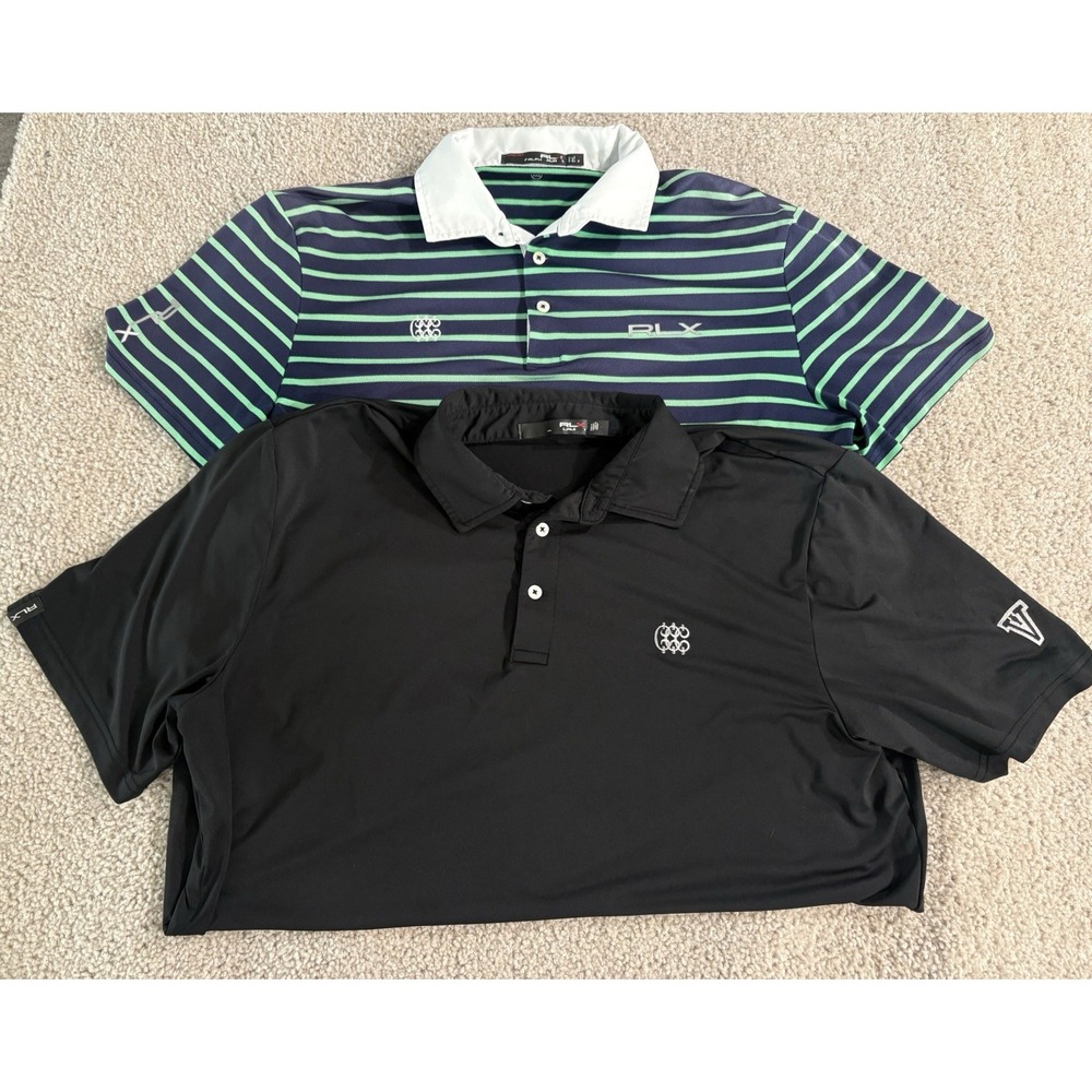 Lot of 2 RLX Ralph Lauren Golf Polo Shirts Men's Large L Black Striped Wicking